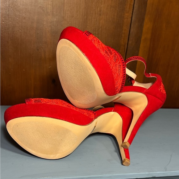 Super Sexy Red Suede, Lace & Rhinestone Stiletto Heels by Dream Pairs. 9.5M ❤️❤️ - Picture 6 of 10